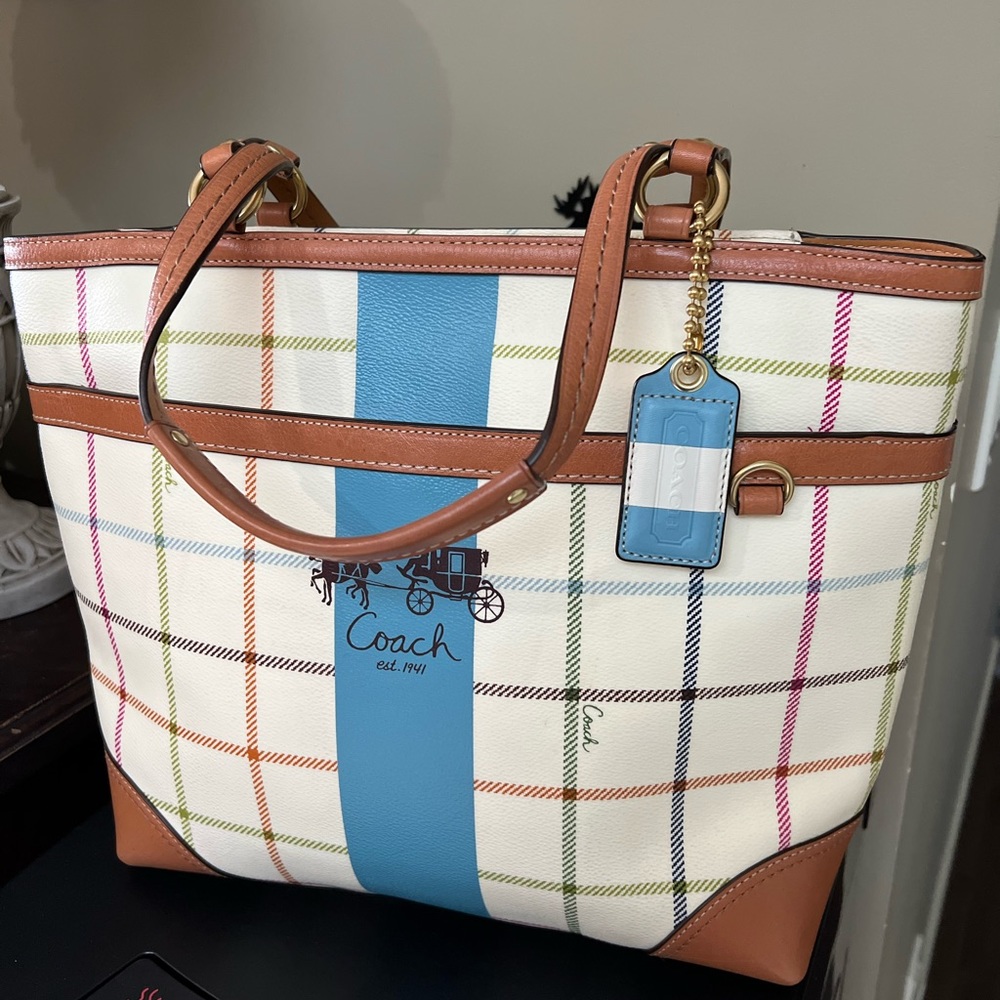 Gorgeous COACH LEATHER COATED CANVAS TOTE π - Picture 1 of 1